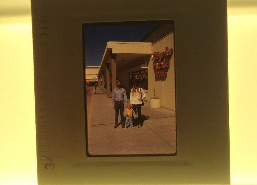 Vintage 1971 Kodachrome Young Hippy Couple with Child Photograph Color Slide